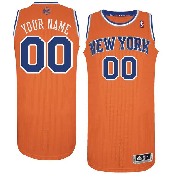 Men New York Knicks Orange Custom Authentic NBA Jersey
